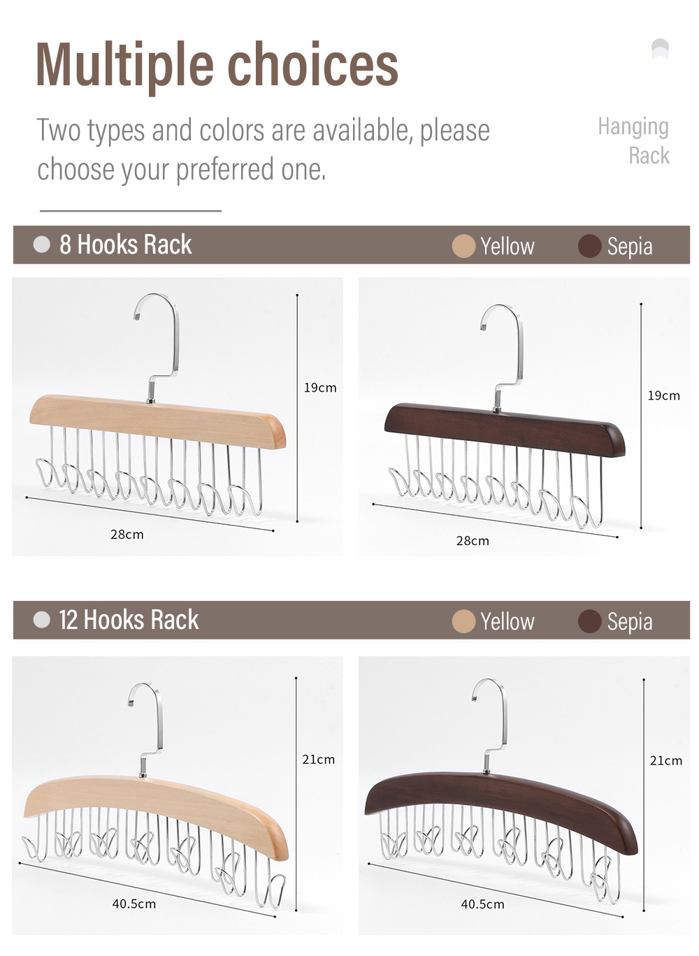 Wooden Multi Hook Rack Multi-purpose Hanging Hanger-8